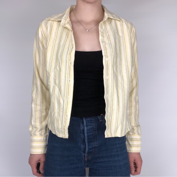 BOGO FREE Cropped Yellow‎ Stripe Button Down - Picture 1 of 6